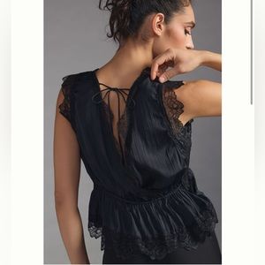 NWT Anthropologie Silky Lace-Trimmed Blouse